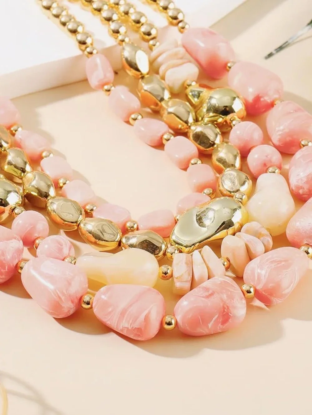 Chunky Boho Beaded Layered Necklace Collar Choker Vintage Multi-Strand Statement - Picture 3 of 5